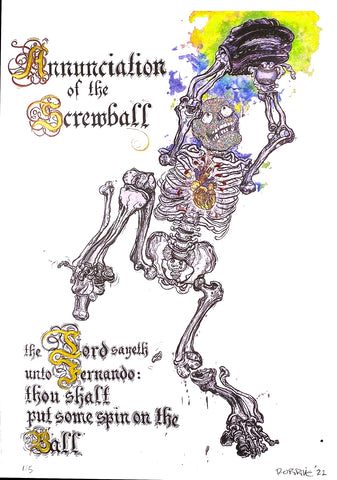 "Annunciation of the Screwball (Fernando Valenzuela)" Print by Robbie Conal